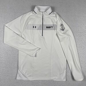 Navy Midshipman Pullover Womens Medium Loose White Ladies 1/4 Zip Activewear Top